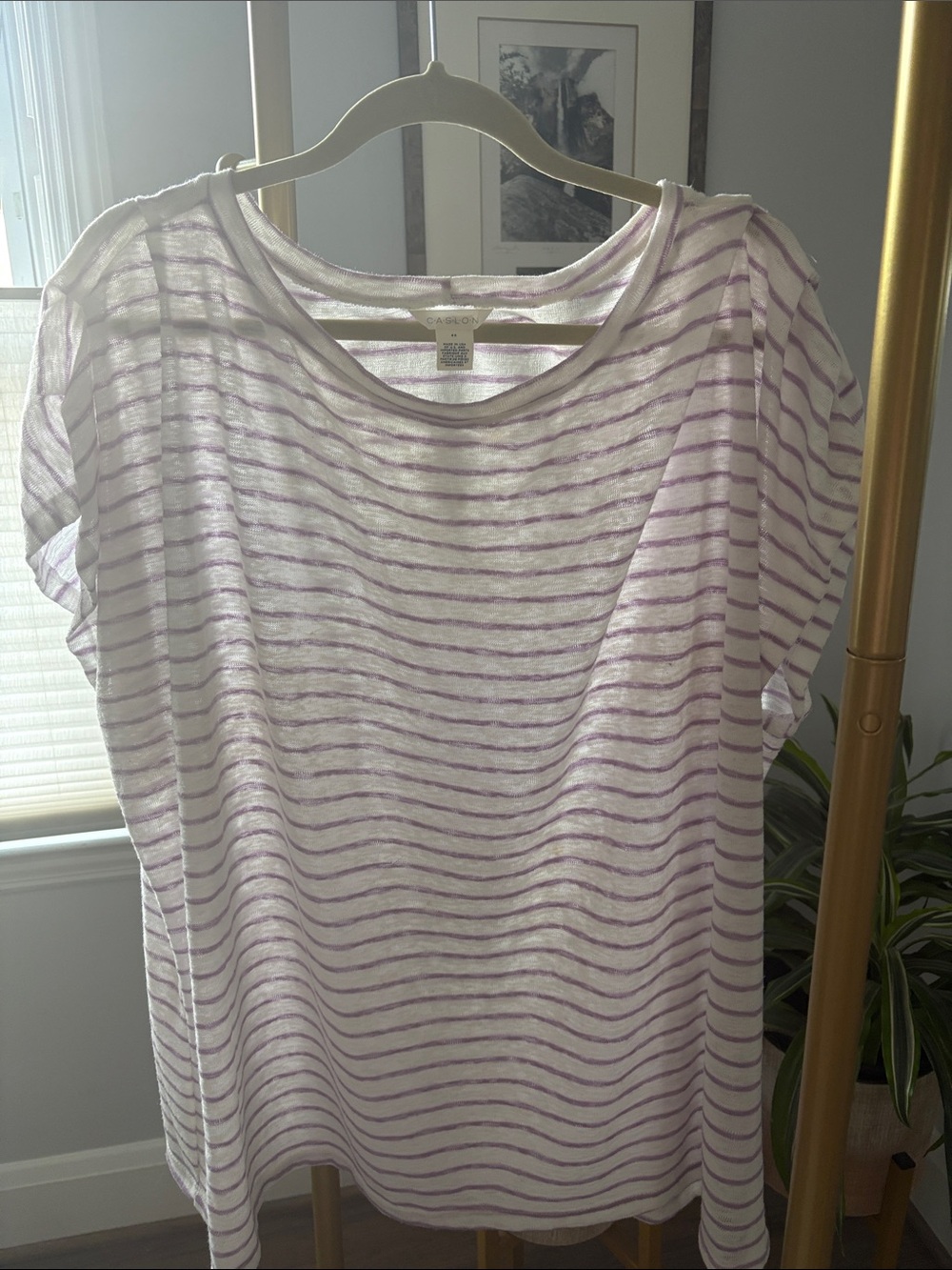 Caslon White and Lavender Striped Short Sleeve Scoop Tee